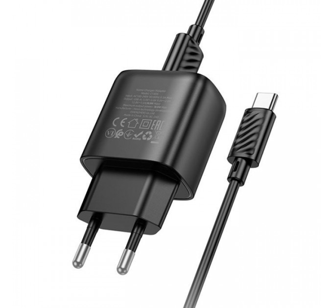 Зарядний пристрій HOCO C140A Smart USB QC3.0 + cable USB to USB-C Black (6942007627825)
