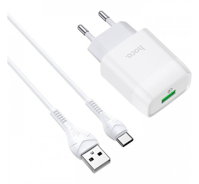 Зарядний пристрій HOCO C72Q Glorious USB QC3.0 + cable USB to USB-C 18W White (6931474732552)