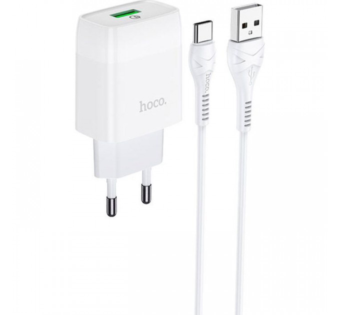 Зарядний пристрій HOCO C72Q Glorious USB QC3.0 + cable USB to USB-C 18W White (6931474732552)