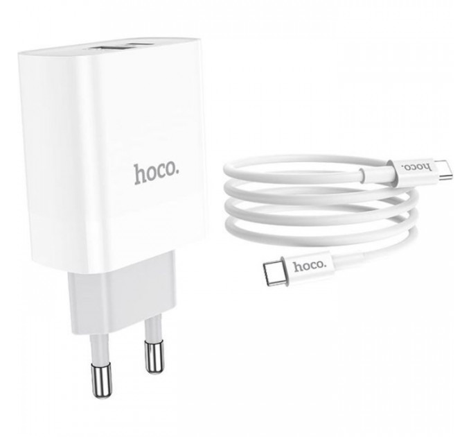 Зарядное устройство HOCO C80A Rapido 1xUSB-C PD20W + 1xUSB QC3.0 + cable USB-C to USB-C White (6931474740533) Зарядное устройство HOCO C80A Rapido 1xUSB-C PD20W + 1xUSB QC3.0 + cable USB-C to USB-C White (6931474740533)