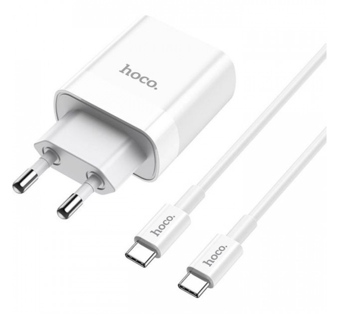 Зарядное устройство HOCO C80A Rapido 1xUSB-C PD20W + 1xUSB QC3.0 + cable USB-C to USB-C White (6931474740533)