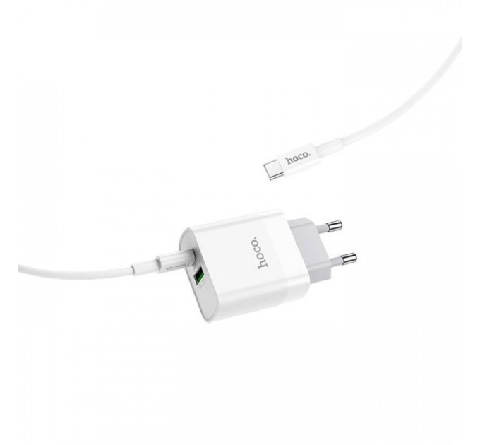 Зарядное устройство HOCO C80A Rapido 1xUSB-C PD20W + 1xUSB QC3.0 + cable USB-C to USB-C White (6931474740533)