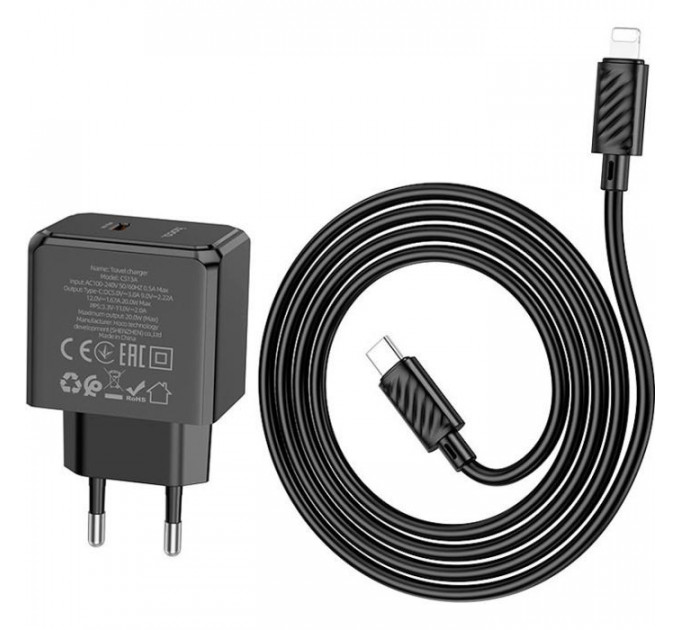Зарядний пристрій HOCO CS13A Ocean USB-C PD20W + cable USB-C to Lightning Black (6942007603829)