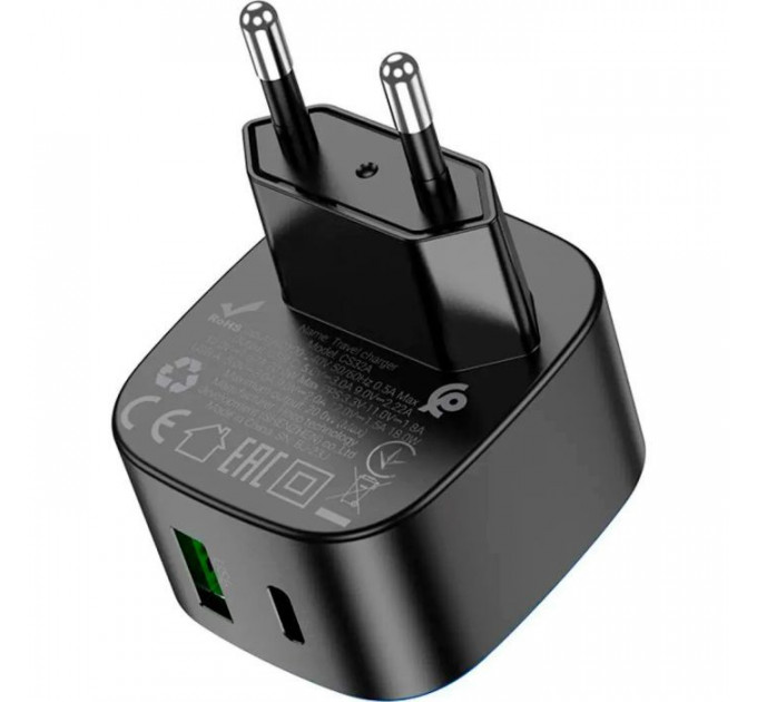 Зарядний пристрій HOCO CS32A Rise 1xUSB-C PD20W + 1xUSB QC3.0 Black (6942007617451)