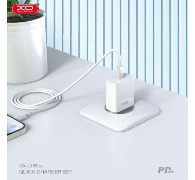 Зарядний пристрій XO L126 20W USB-C PD White (L126_White)