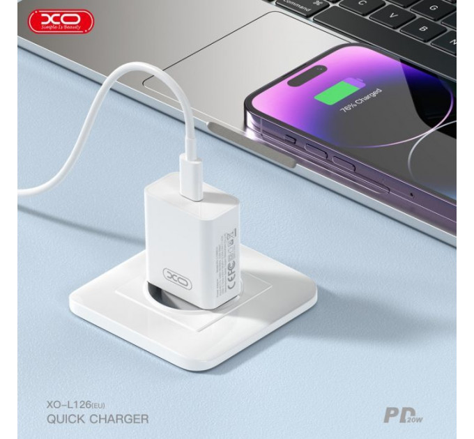 Зарядний пристрій XO L126 20W USB-C PD White (L126_White)
