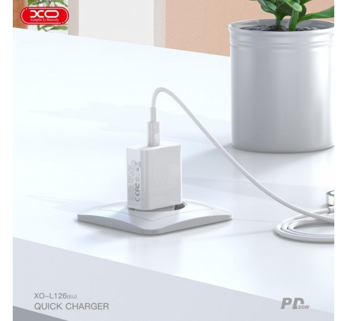 Зарядний пристрій XO L126 20W USB-C PD White (L126_White)