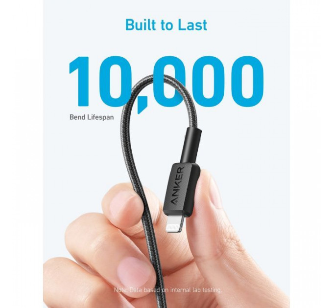 Дата кабеля USB-C to Lightning 1.8m nylon 322 black Anker (A81B6G11)