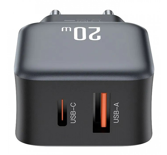 Зарядний пристрій XO L154 USB-C PD20W + USB-A QC3.0 Black (L154.black)