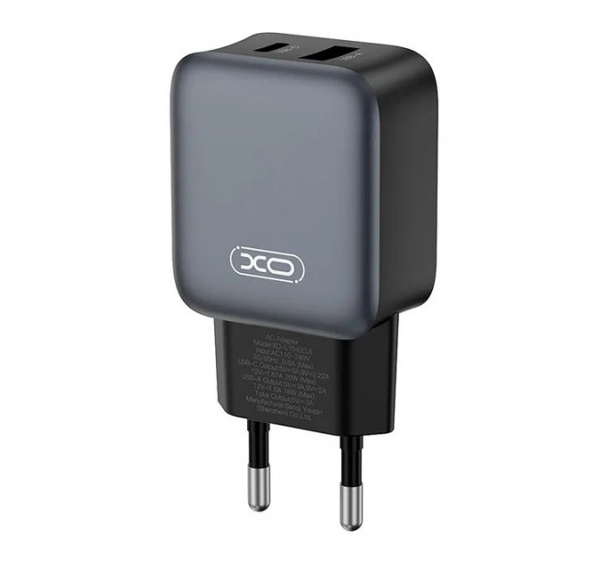 Зарядний пристрій XO L154 USB-C PD20W + USB-A QC3.0 Black (L154.black)