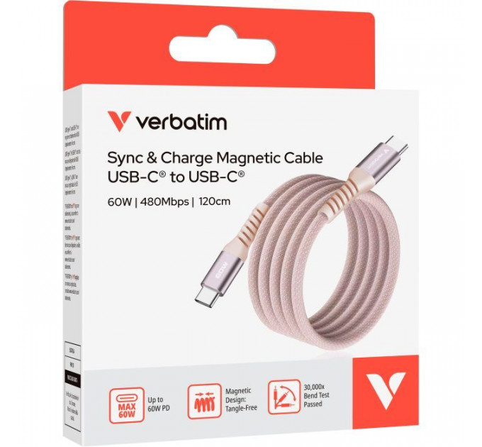 Дата кабель USB-C to USB-C 1.2m Magnetic 60W pink Verbatim (31853)