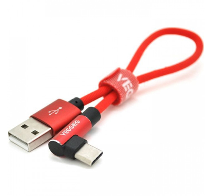 Дата кабель USB 2.0 AM to USB-C 0.2m 2.4A red VEGGIEG (YT-UT-20R)