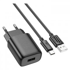 Зарядний пристрій HOCO C134A USB + cable USB to USB-C 2.4A black (6942007621359)