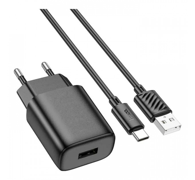 Зарядний пристрій HOCO C134A USB + cable USB to USB-C 2.4A black (6942007621359)