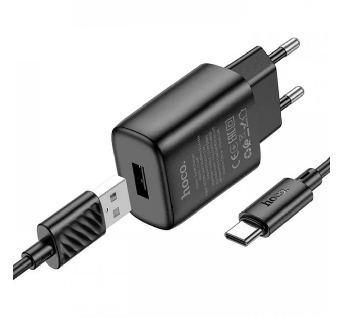 Зарядний пристрій HOCO C134A USB + cable USB to USB-C 2.4A black (6942007621359)