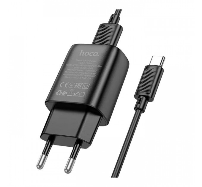 Зарядний пристрій HOCO C134A USB + cable USB to USB-C 2.4A black (6942007621359)