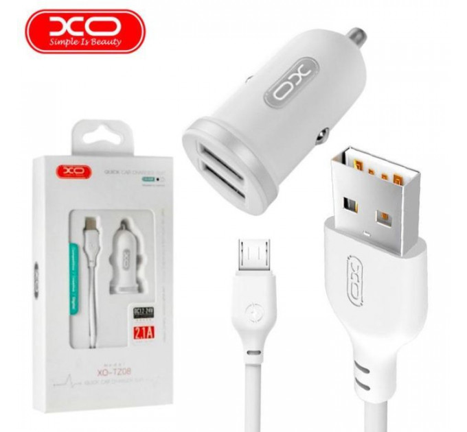 Зарядний пристрій XO 2xUSB 2.1A + cable USB to Micro 5P white (TZ08-M-WH)