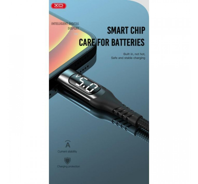 Дата кабеля USB 2.0 AM to Lightning 1.0m 2.4A LED black XO (NB162-L-1-BK)