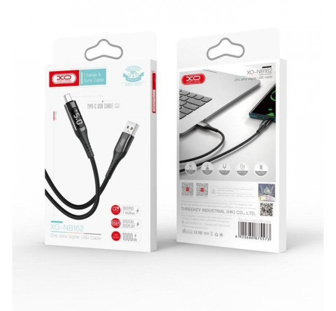 Дата кабеля USB 2.0 AM to Lightning 1.0m 2.4A LED black XO (NB162-L-1-BK)
