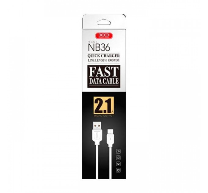 Дата кабель USB 2.0 AM to Micro 5P 1.0m 2.1A white XO (NB36-M-1-WH)
