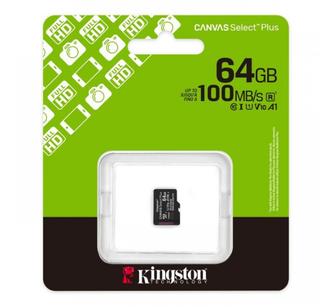 Карта памяти Kingston 64GB microSDXC 10 UHS-I V10 A1 Canvas Select Plus (SDCS3\/64GBSP)