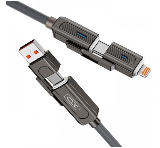 Дата кабель USB 2.0 AM to USB-C + USB 2.0 AM to Lightning 1.0m 60W gray XO (NB275_4-in-1_Gray)