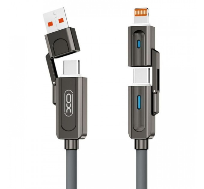 Дата кабель USB 2.0 AM to USB-C + USB 2.0 AM to Lightning 1.0m 60W gray XO (NB275_4-in-1_Gray)