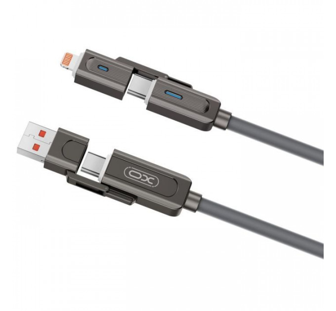 Дата кабель USB 2.0 AM to USB-C + USB 2.0 AM to Lightning 1.0m 60W gray XO (NB275_4-in-1_Gray)