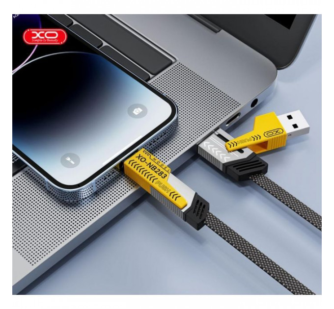 Дата кабеля USB 2.0 AM to USB-C + USB 2.0 AM to Lightning 1.0m 60W black XO (NB283_4-in-1_Black)