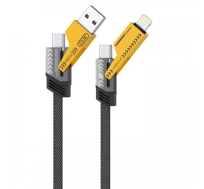 Дата кабеля USB 2.0 AM to USB-C + USB 2.0 AM to Lightning 1.0m 60W black XO (NB283_4-in-1_Black)