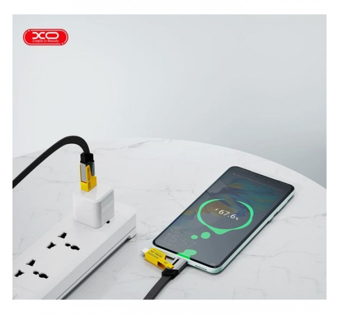 Дата кабеля USB 2.0 AM to USB-C + USB 2.0 AM to Lightning 1.0m 60W black XO (NB283_4-in-1_Black)