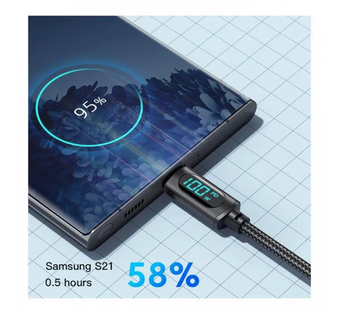 Дата кабеля USB-C to USB-C 1.0m 100W LED black Essager (EXCTT1-XY01-P)