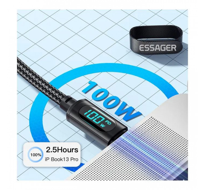 Дата кабеля USB-C to USB-C 1.0m 100W LED black Essager (EXCTT1-XY01-P)