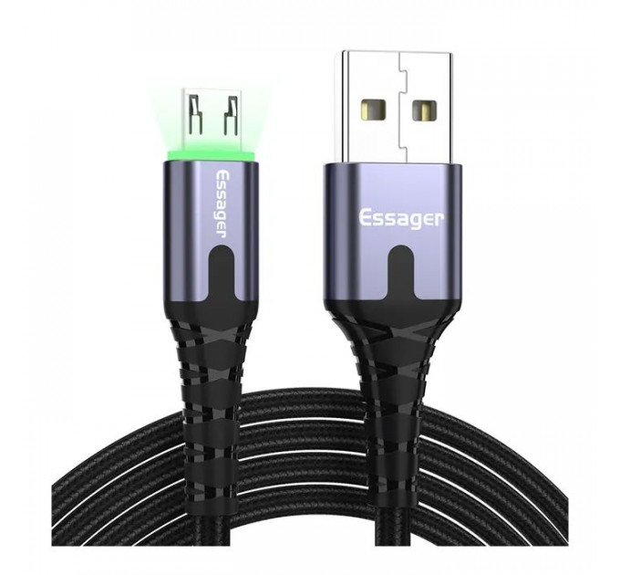 Дата кабель USB 2.0 AM to Micro 5P 2.0m 2.4A LED black Essager (EXCM-XGA0G)