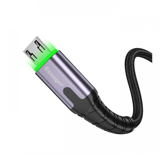 Дата кабель USB 2.0 AM to Micro 5P 2.0m 2.4A LED black Essager (EXCM-XGA0G)