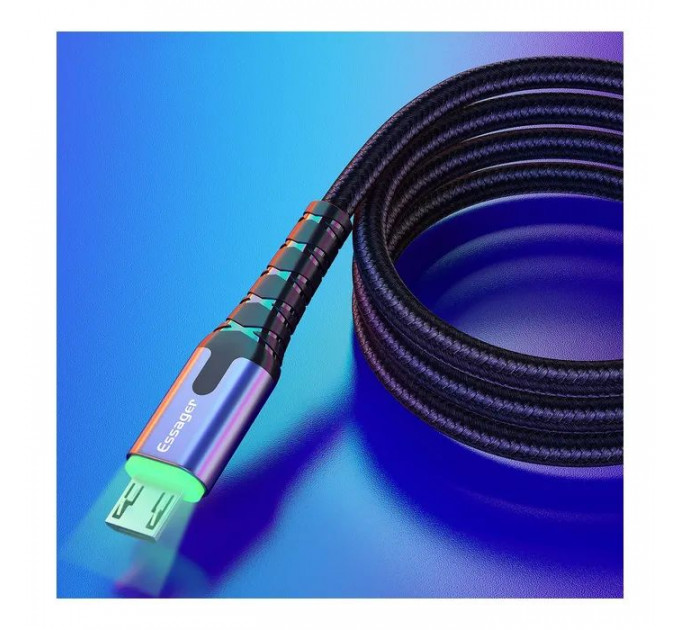 Дата кабель USB 2.0 AM to Micro 5P 2.0m 2.4A LED black Essager (EXCM-XGA0G)