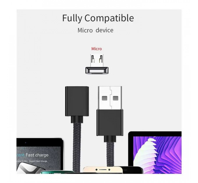 Дата кабель USB 2.0 AM to Micro 5P 1.0m Magnetic black Essager (EXCCXM-ML01)
