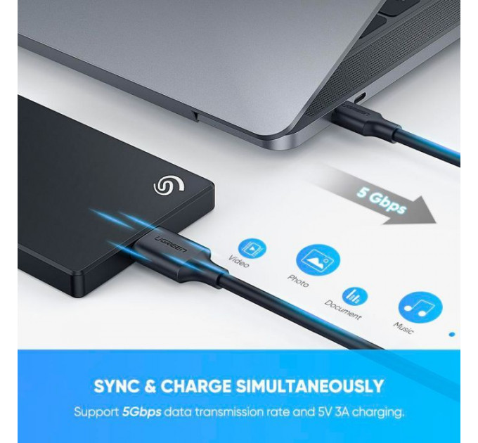 Дата кабель USB-C 3.1 to Micro USB 3.0 1.0m 3A US312 black Ugreen (20103)