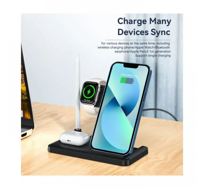 Зарядний пристрій Essager 4-in-1 wireless charger 15W foldable desktop black (EWXZM-JC01-Z)