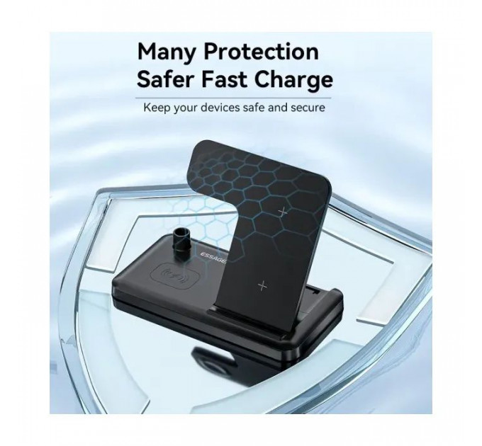 Зарядний пристрій Essager 4-in-1 wireless charger 15W foldable desktop black (EWXZM-JC01-Z)