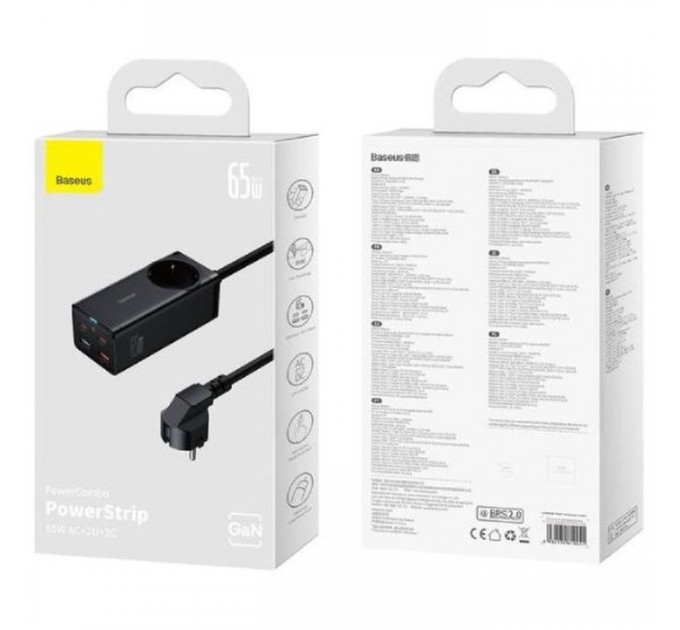 Зарядний пристрій Baseus AC + 2xUSB-C 65W + 2xUSB black (PSZM000901)
