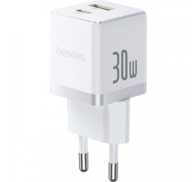 Зарядний пристрій Baseus 1xUSB-C 30W + 1xUSB white (P1011160A213-00)