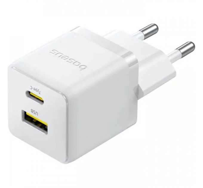 Зарядний пристрій Baseus 1xUSB-C 30W + 1xUSB white (P1011160A213-00)