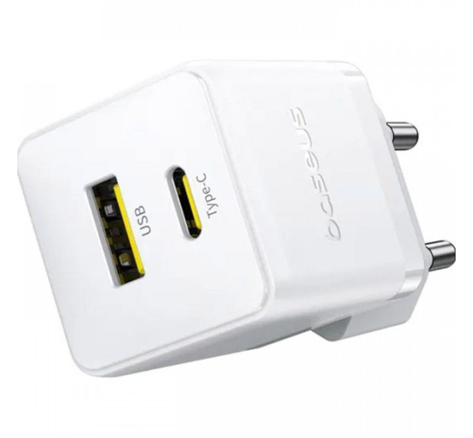Зарядний пристрій Baseus 1xUSB-C 30W + 1xUSB white (P1011160A213-00)