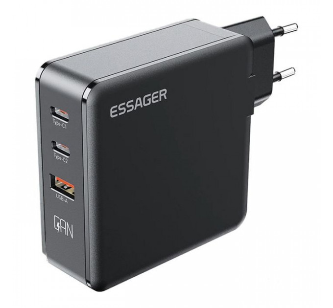 Зарядний пристрій Essager 2xUSB-C + 1xUSB 140W GaN (ECT2CA-ZCB01-Z)