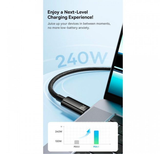 Дата кабель USB-C to USB-C 2.0m 240W Black Baseus (CAWJ040101)