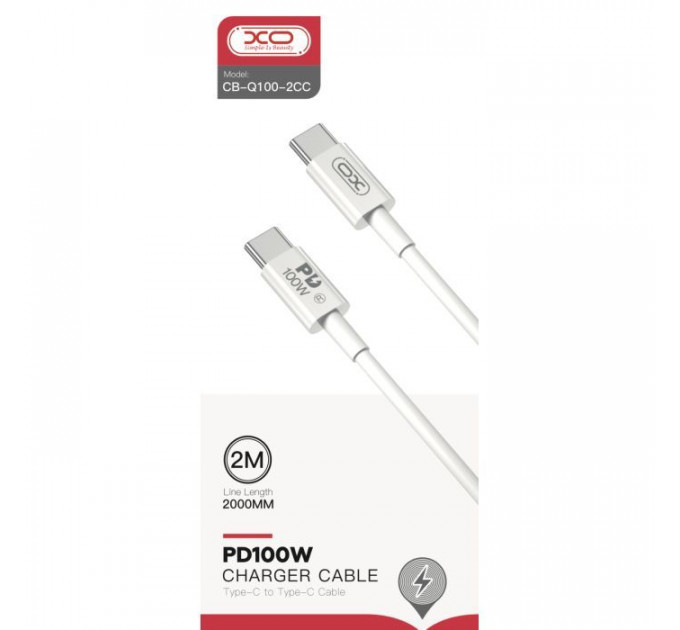 Дата кабель USB-C to USB-C 2.0m 100W white XO (CB-Q100-2CC)