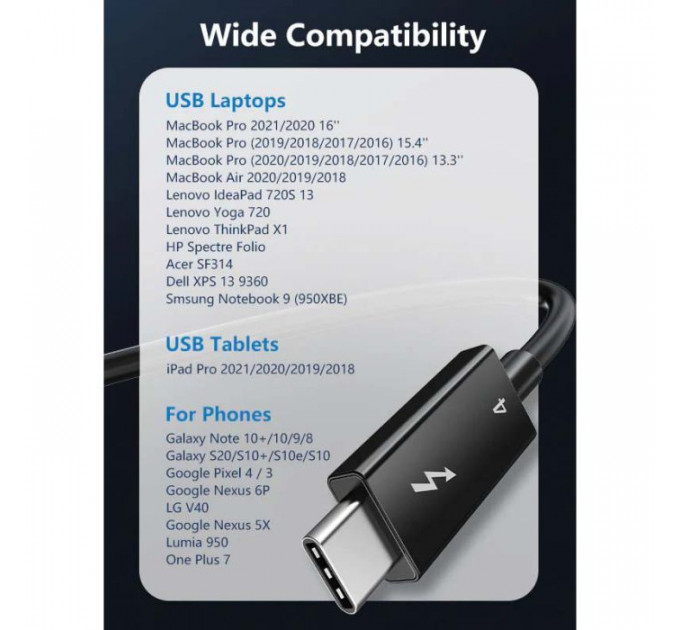 Дата USB-C кабель USB-C 1.0m Thunderbolt 4 100W (20V\/5A) 8K60Hz Cabletime (CA915422)