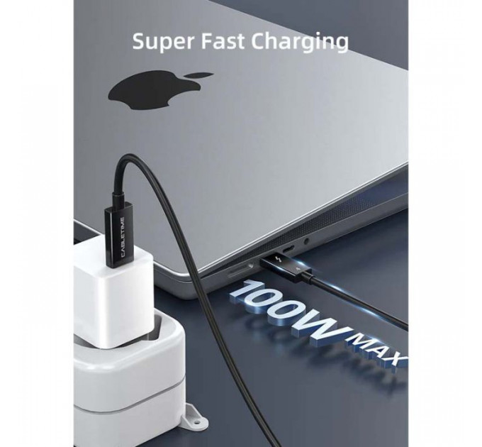 Дата USB-C кабель USB-C 1.0m Thunderbolt 4 100W (20V\/5A) 8K60Hz Cabletime (CA915422)
