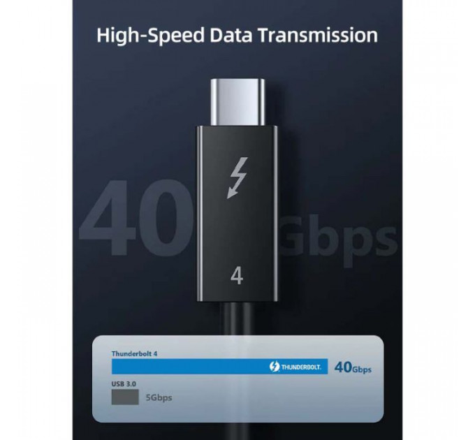 Дата USB-C кабель USB-C 1.0m Thunderbolt 4 100W (20V\/5A) 8K60Hz Cabletime (CA915422)